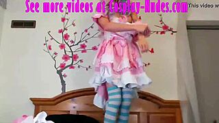 young petite cosplay girl strips undresses and masturbates kawaii anime style