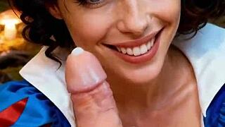 snow white swallows seven massive cum mouthfuls in costumes blowjob frenzy ai generated