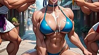 whoa chun-li flashing her muscular gym bod and big tits ass... total exhibitionist heat 🔥💦🏋️