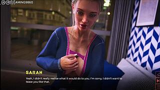 stepmom grips stepson's cock tight for handjob alone in living room