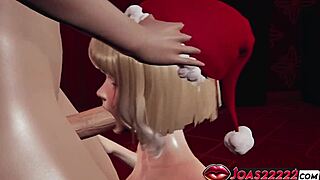 sultry elf kneels for christmas handjob deepthroat sloppy blowjob and cum on monster cock
