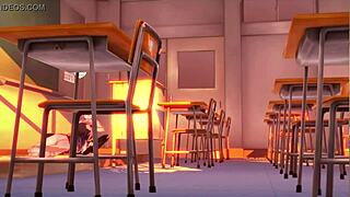 teacher takes futanari student's deep handjob load