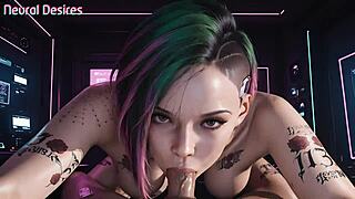 Cyberpunk monster cock fucks Judy curvy tits AI hentai