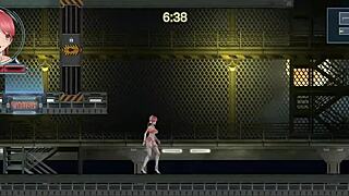 redhead idol run girl rides robot man's cock in erotic hentai game