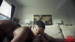 Juicy ebony BBW milf rides huge black cock cowgirl, deepthroat, creampie her fat shaved pussy!