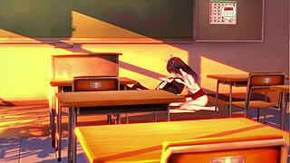 teacher takes futanari student's deep handjob load