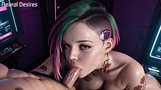 Cyberpunk monster cock fucks Judy curvy tits AI hentai