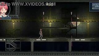 redhead idol run girl rides robot man's cock in erotic hentai game