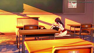 teacher takes futanari student's deep handjob load