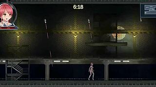 redhead idol run girl rides robot man's cock in erotic hentai game