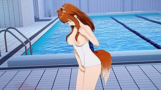 wow holo fingers her wet pussy to massive orgasm in spice and wolf!