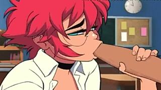 Maxine sucks cock while masturbating with her huge tits