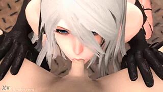 Nier Automata A2 Expertly Swallows Cock in Detailed 3D Anime Blowjob Animation