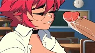 Maxine sucks cock while masturbating with her huge tits