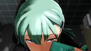 hatsune miku kneels in bathroom for deep pov blowjob action