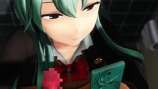 hatsune miku kneels in bathroom for deep pov blowjob action