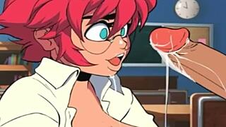 Maxine sucks cock while masturbating with her huge tits