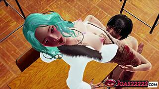 oh man hyolyn's anime girl in fishnets looks so hot kissing and teasing before desk pussy licking close-ups then anal vibrator pounding till she squirts hard 🔥💦