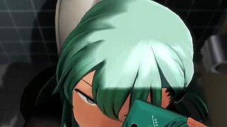 hatsune miku kneels in bathroom for deep pov blowjob action