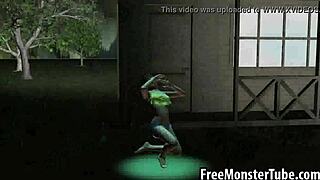 whoa this brunette babe devours that alien's throbbing cock