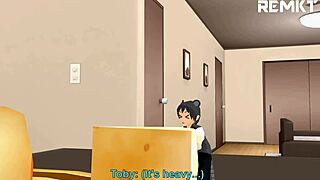 Giantess Luna masturbates with food while huge mouse visitors watch MMD