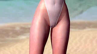 Doa5 hitomi's see-through bikini strips to nude beach pole dance