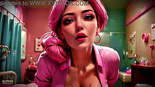 Pink bimbo nurse gags on patient's cock in hospital fuck frenzy!