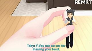 Giantess Luna masturbates with food while huge mouse visitors watch MMD