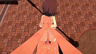 Mio Honda rides rough outdoors in Idolmaster hentai fuckfest