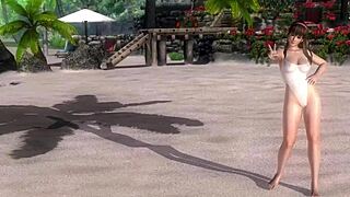 Doa5 hitomi's see-through bikini strips to nude beach pole dance