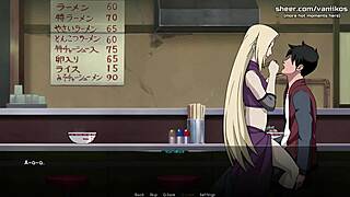 god ino yamanaka's slutty blonde teen pussy gets creampied in public restaurant during naruto kunoichi trainer game