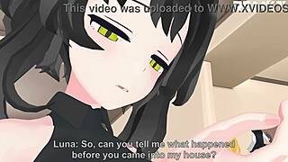 Giantess Luna masturbates with food while huge mouse visitors watch MMD