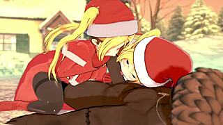 ohh those horny twin sisters get creampied an' squirt in christmas hentai