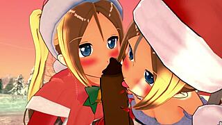 ohh those horny twin sisters get creampied an' squirt in christmas hentai