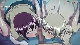 Anime hentai girlfriend gets hard fast doggystyle pounding and creampie finish