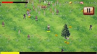 Virgin warrior knight in hentai game saves big cock first time for sexy lady but faces femdom gangbang creampie