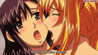 Two students have a wild threesome with their hot anime teacher