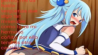Aqua Hentai Gives Spanish Jerk Off Instructions Close-Up