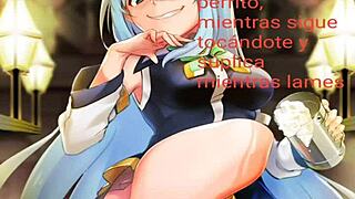 Aqua Hentai Gives Spanish Jerk Off Instructions Close-Up