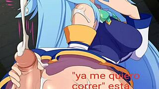 Aqua Hentai Gives Spanish Jerk Off Instructions Close-Up