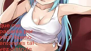 Aqua Hentai Gives Spanish Jerk Off Instructions Close-Up