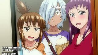 me and my hentai girlfriend have quickie doggystyle creampie on big tits