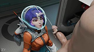 juno from overwatch and azur lane deepthroats my cock like a pro in this 3d hentai blowjob