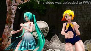 mmd miku and rin stripdance seduces you