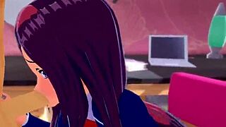 3D Japanese virgin brunette big tits cums hard in cute hentai