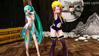 mmd miku and rin stripdance seduces you