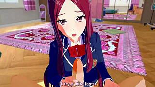 3D Japanese virgin brunette big tits cums hard in cute hentai