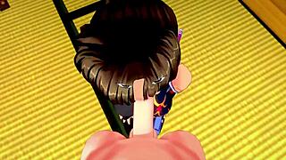 Sango in ninja costume blows huge oppai tits fantasy Inuyasha 3D full