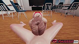 Hot college Louise in red bikini gives sloppy desk handjob turning into brutal deepthroat pov blowjob cumshot