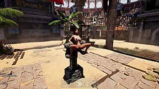 Lara Croft grinds her pussy on his rock hard cock in 3D hentai game animation